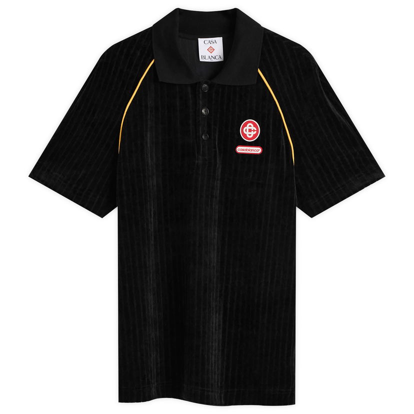 Polo skjorte Casablanca Rib Velour Raglan Polo Sort | M-AW25-JTP-432-01