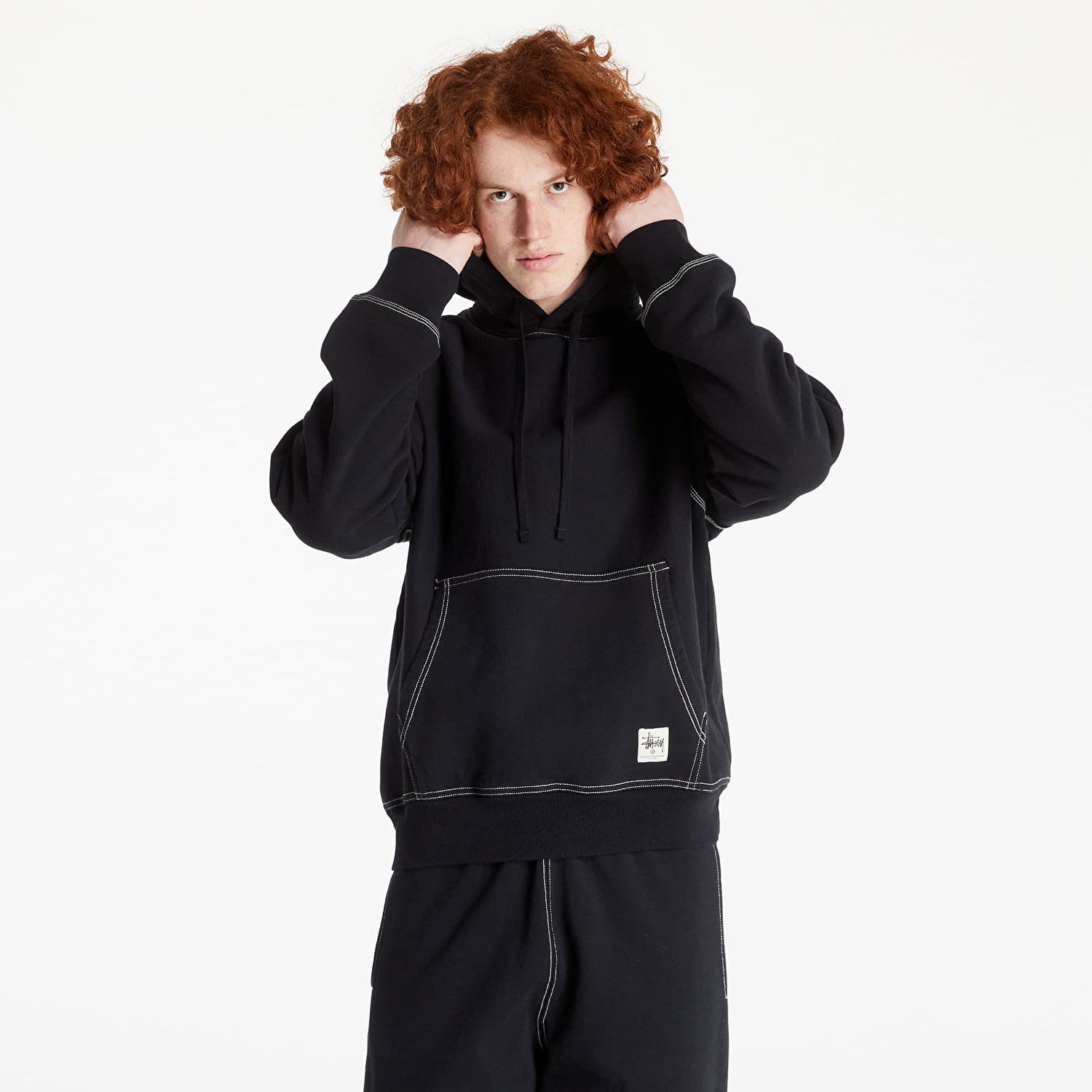 Sweatshirt Stüssy Contrast Stitch Label Hoodie Sort | 118459 black22, 0