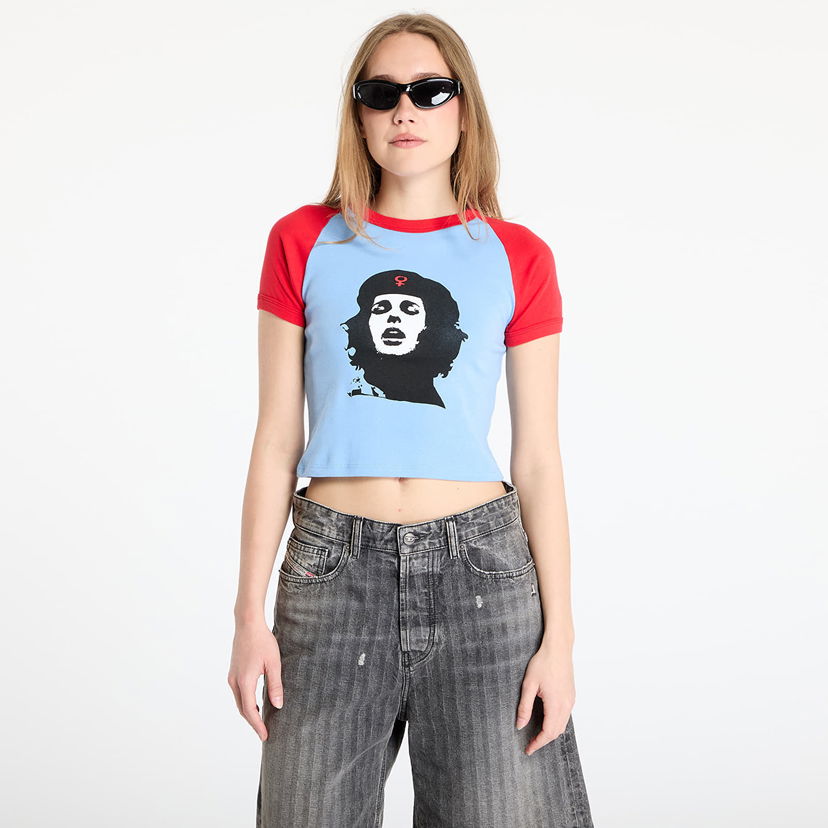 Crop top Pleasures PLEASURES She Raglan Baby Tee Blå | P25SU063 BLUE/RED