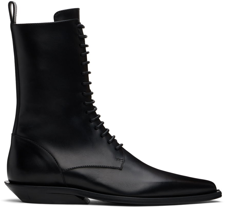 Tøj Ann Demeulemeester Ann Demeulemeester Ise Pointy Micro Heel Lace-Up Boots Sort | 2402-W-A12-LT131-099, 0