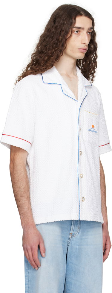 Skjorte Casablanca Casablanca Monogram Jacquard Towelling Short Sleeve Shirt Hvid | MPF25-SH-085-01, 1