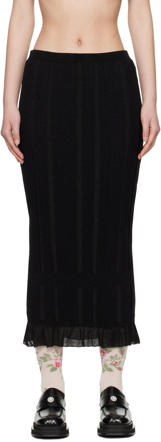 Nederdel Simone Rocha Simone Rocha Skinny Rib Frill Midi Skirt Sort | HMK35 0624