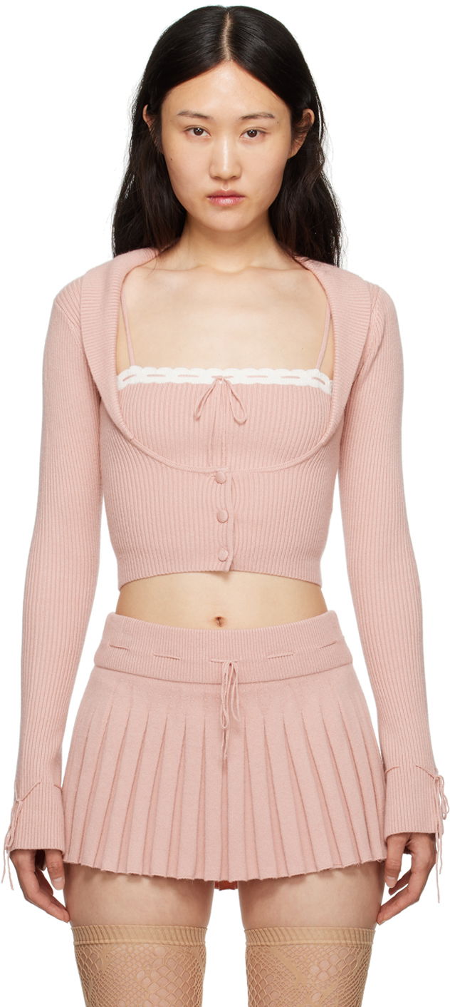 Sweater GUIZIO Guizio Cielo Knit Cardigan Lyserød | H23620S020