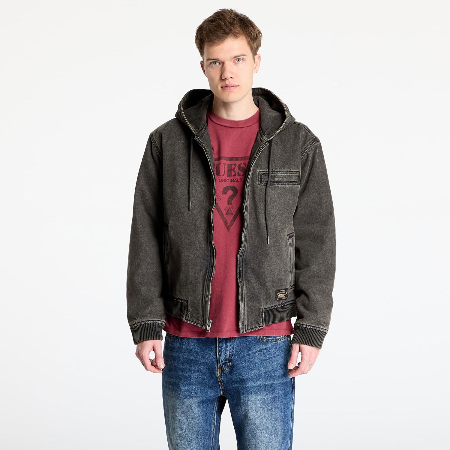 Sweatshirt GUESS Guess Originals Sanded Denim Hoodie Jacket Grå | M5RG85D4Y50-GWSB, 0