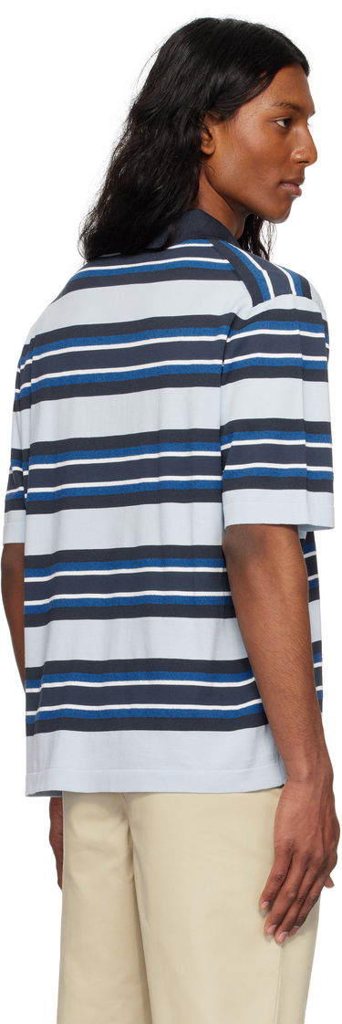 Polo skjorte MAISON KITSUNÉ Maison Kitsuné Fine Gauge Striped Polo with Fox Head Patch Blå | OM00201KT1119, 2