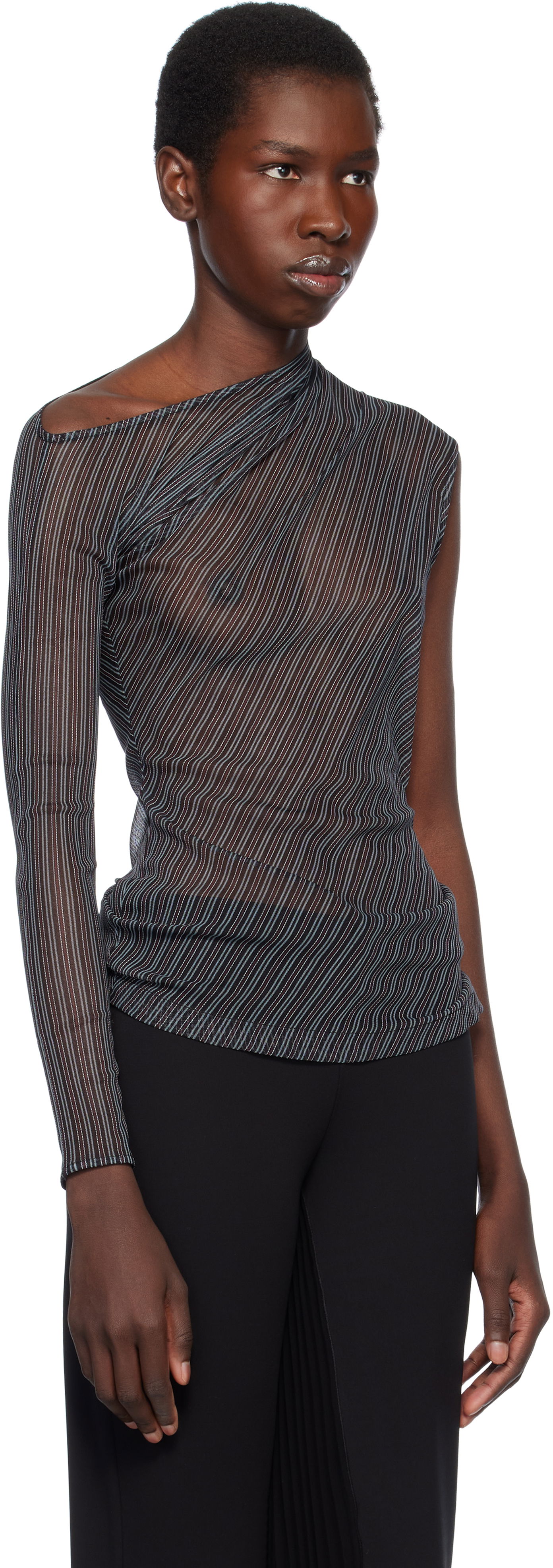 T-shirt Courrèges Courrèges Asymmetric Striped Mesh Top Sort | 125JTO387PR0099, 1