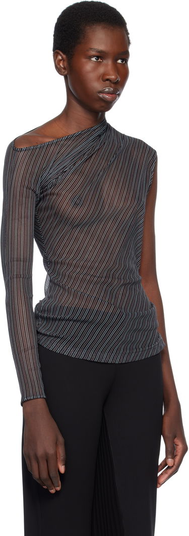 T-shirt Courrèges Courrèges Asymmetric Striped Mesh Top Sort | 125JTO387PR0099, 1