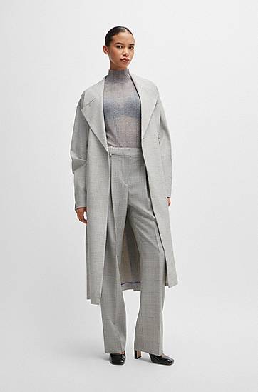 Bukser BOSS Glen-check Virgin Wool Straight-Fit Trousers Grå | 50525277, 1