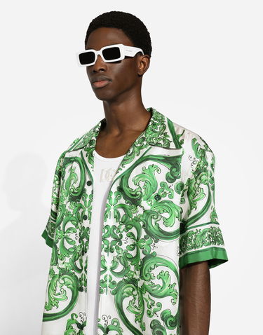 Skjorte Dolce & Gabbana Silk Twill Hawaiian Shirt With Majolica Print Grøn | G5JH9THI1S6H85DQ, 3