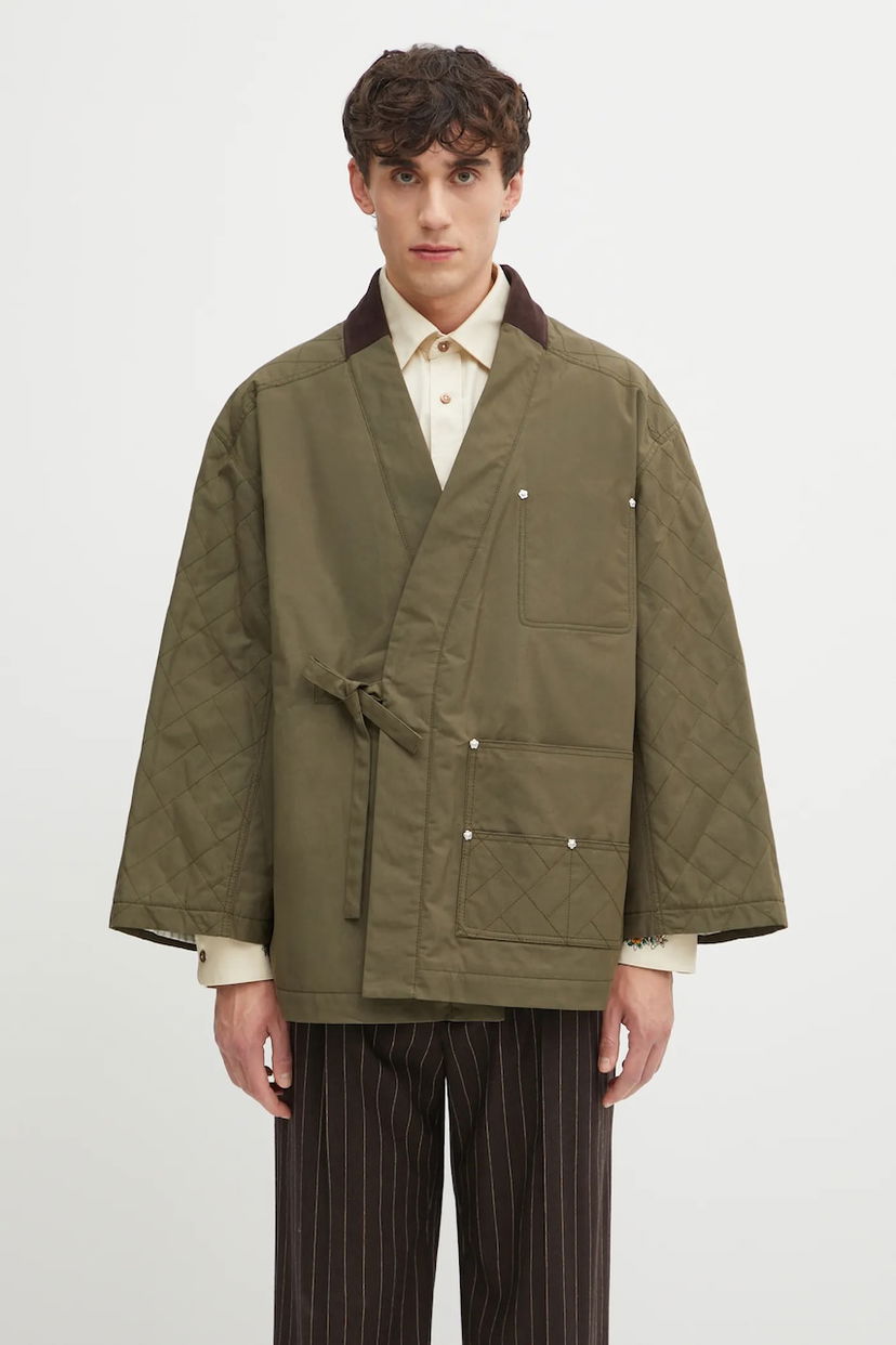 Jakke KENZO Weave Kimono Quilted Wrap Jacket Grøn | FF65MA1469HD