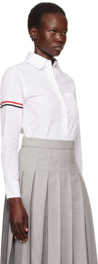 Skjorte Thom Browne Oxford Classic Round Collar Shirt With Long Sleeves Hvid | FLL019E-03113, 1