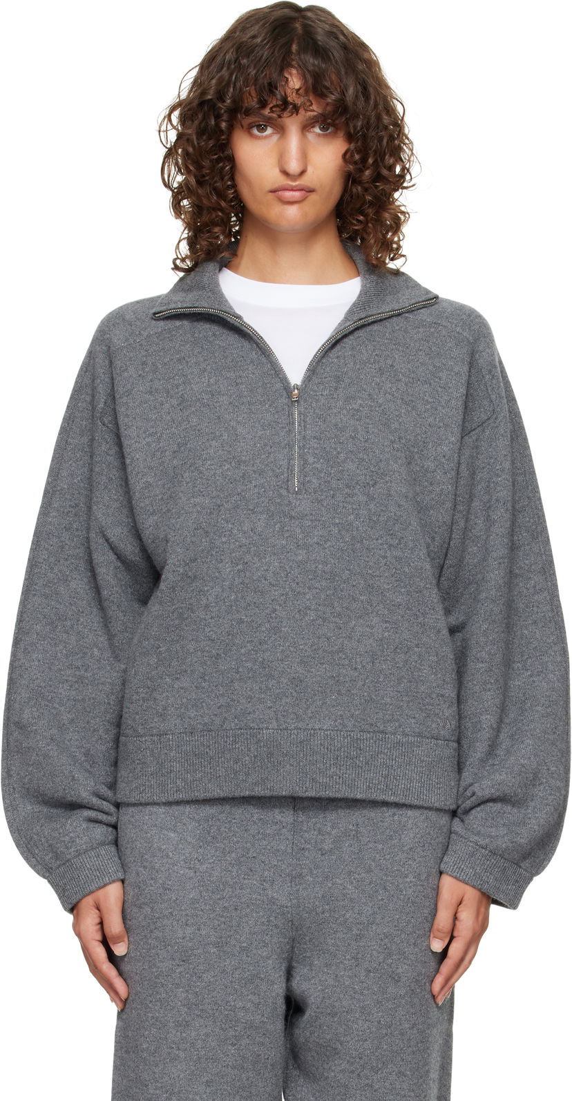 Sweater Loulou de Saison Loulou de Saison Cashmere Quarter-Zip Sweater Grå | DRIES