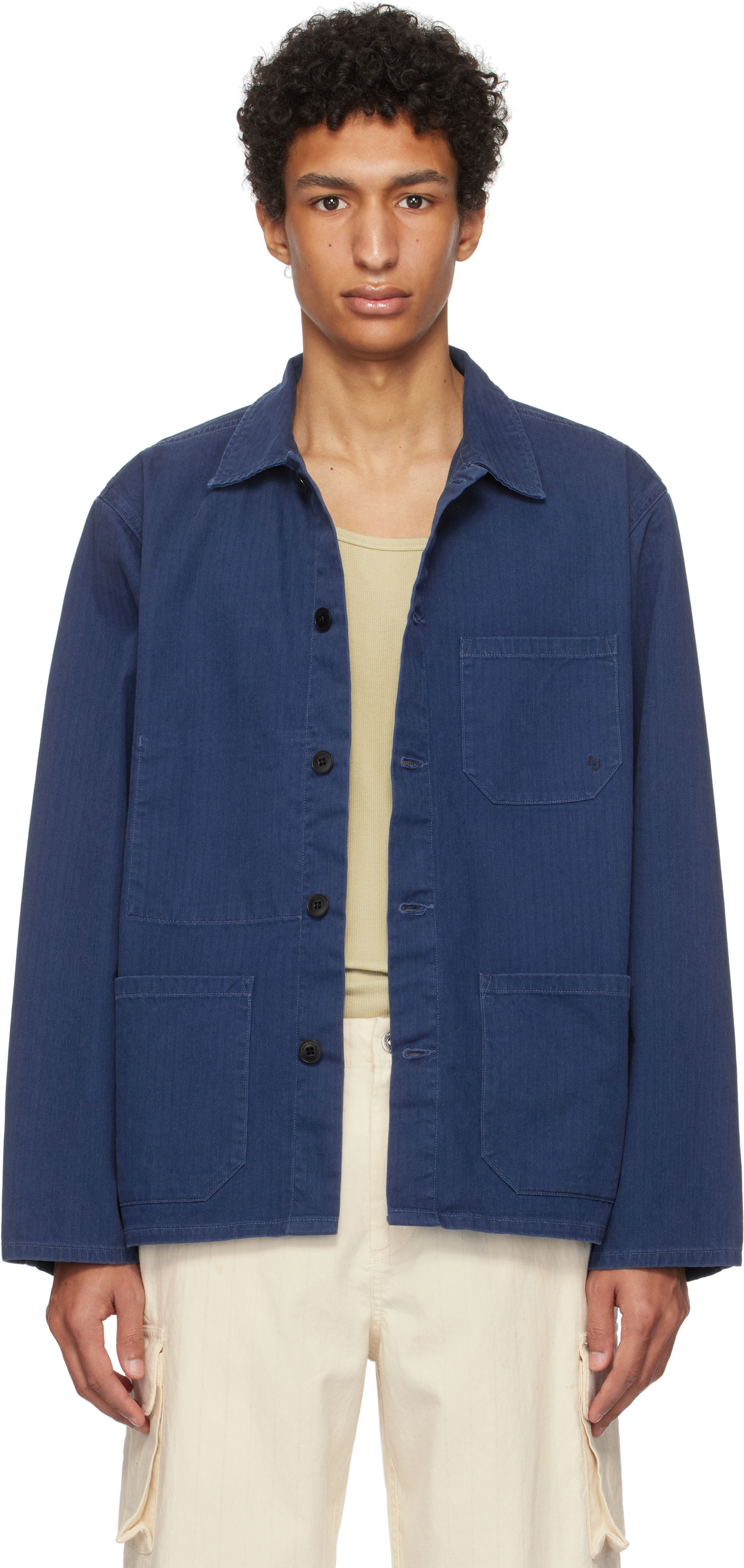 Skjorte Nudie Jeans Buddy Herringbone Chore Jacket Blå | 160881, 0