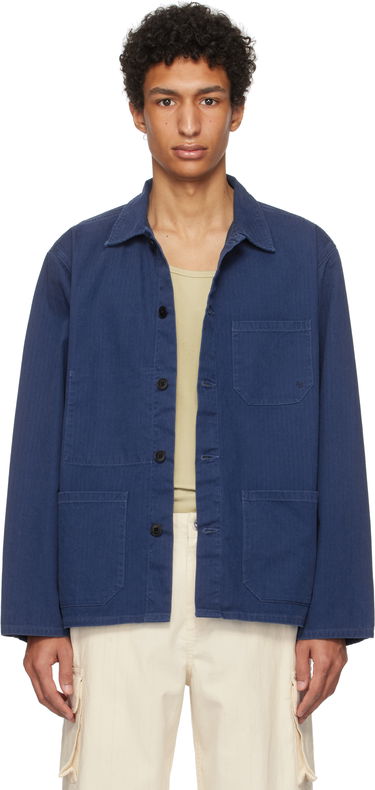 Skjorte Nudie Jeans Buddy Herringbone Chore Jacket Blå | 160881, 0