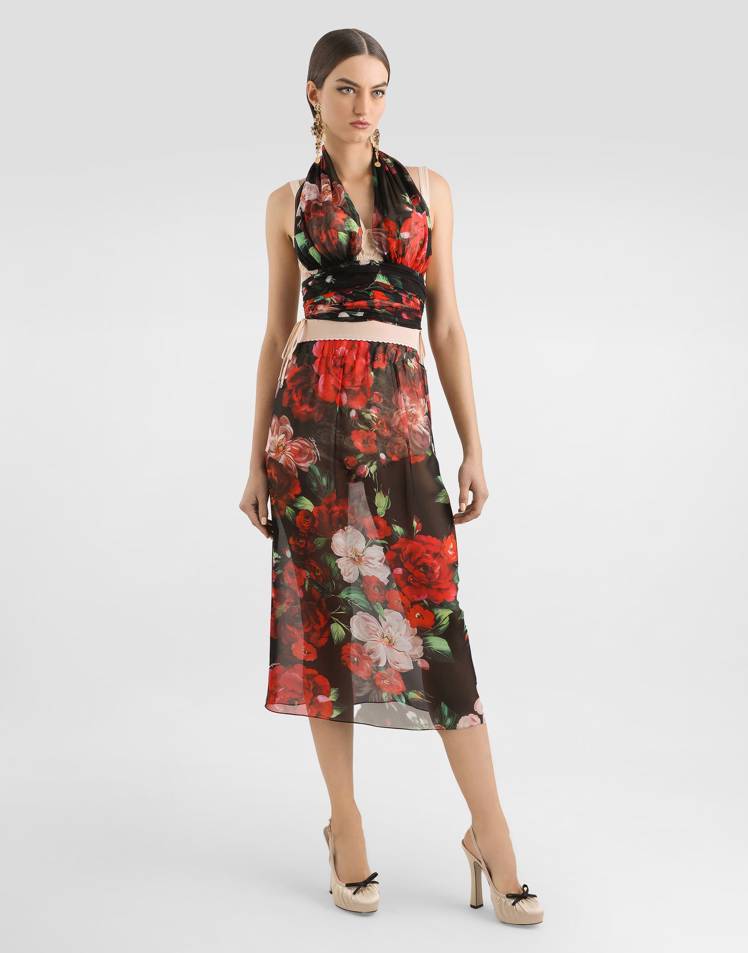 Crop top Dolce & Gabbana Dolce & Gabbana Floral Print Marquisette and Chiffon Corset Top Flerfarvet | F7AW9TIS1Y6HN5PD, 1