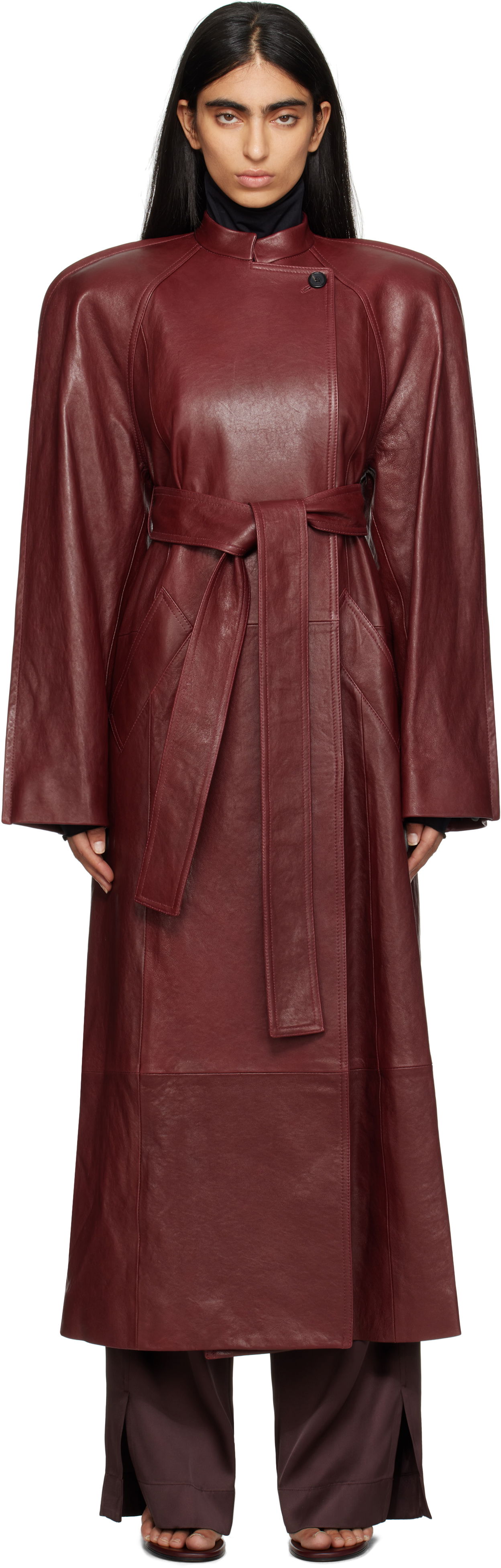 Trenchcoat Khaite Leather Trench Coat With Belt Rød | 7118843, 0