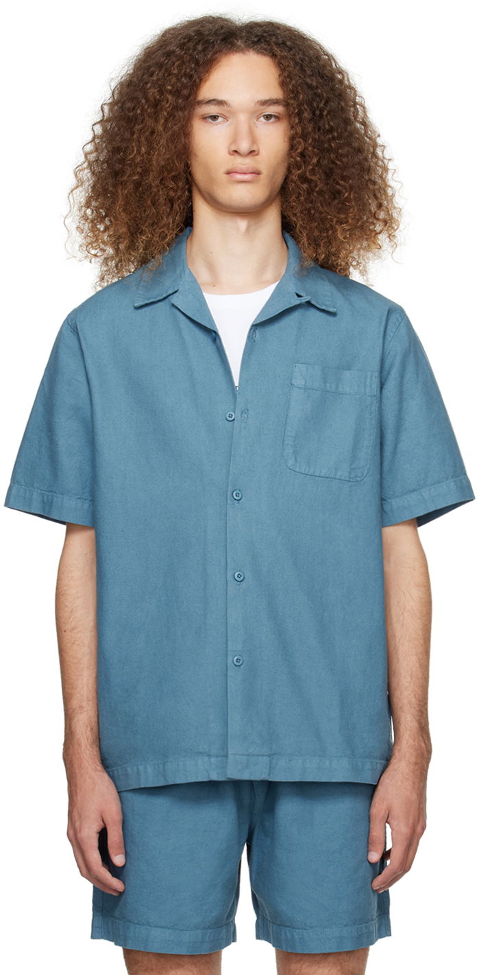 Skjorte Maharishi Open Spread Collar Shirt Blå | 5005
