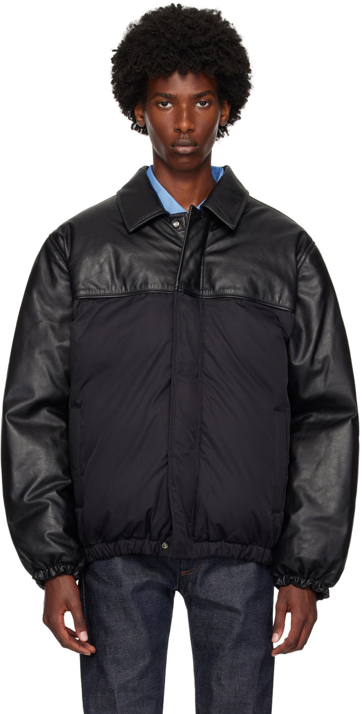Bomberjakke CALVIN KLEIN Black Paneled Leather Down Bomber Jacket Sort | 81EM574