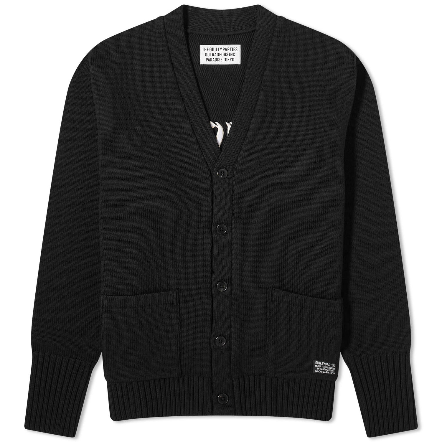 Sweater WACKO MARIA Lettered Logo Wool Cardigan Sort | 23FW-WMK-KN24-BLK, 0
