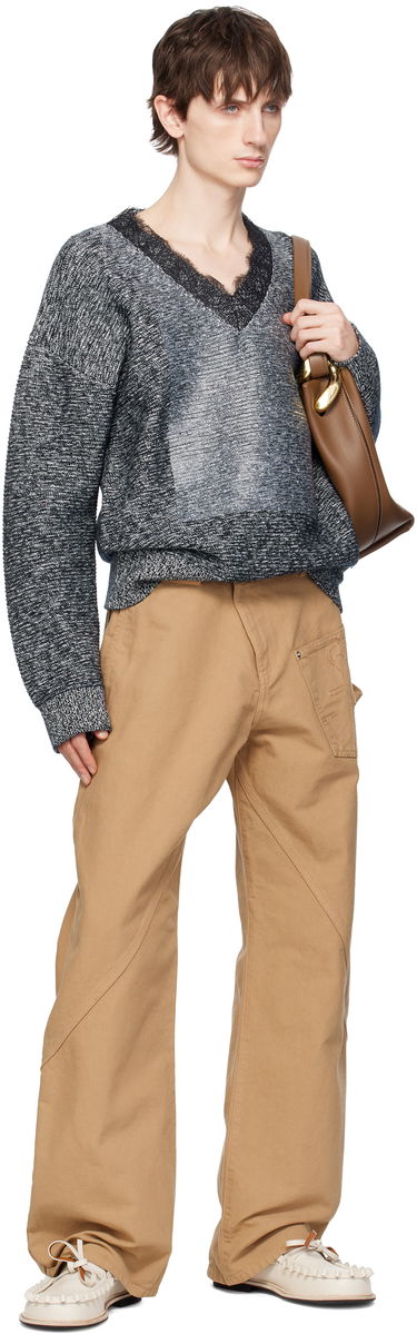 Sweater JW Anderson JW Anderson V-Neck Lace Trim Sweater Grå | KW1360-YN0402, 4