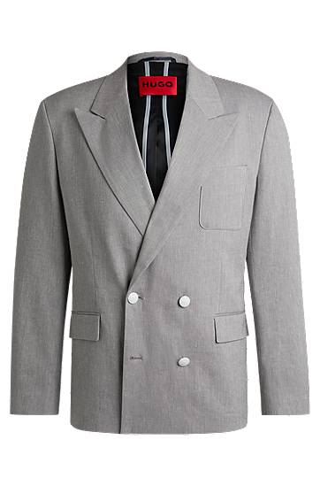 Jakke BOSS Modern-Fit Cotton-Linen Stretch Blazer Grå | 50538161