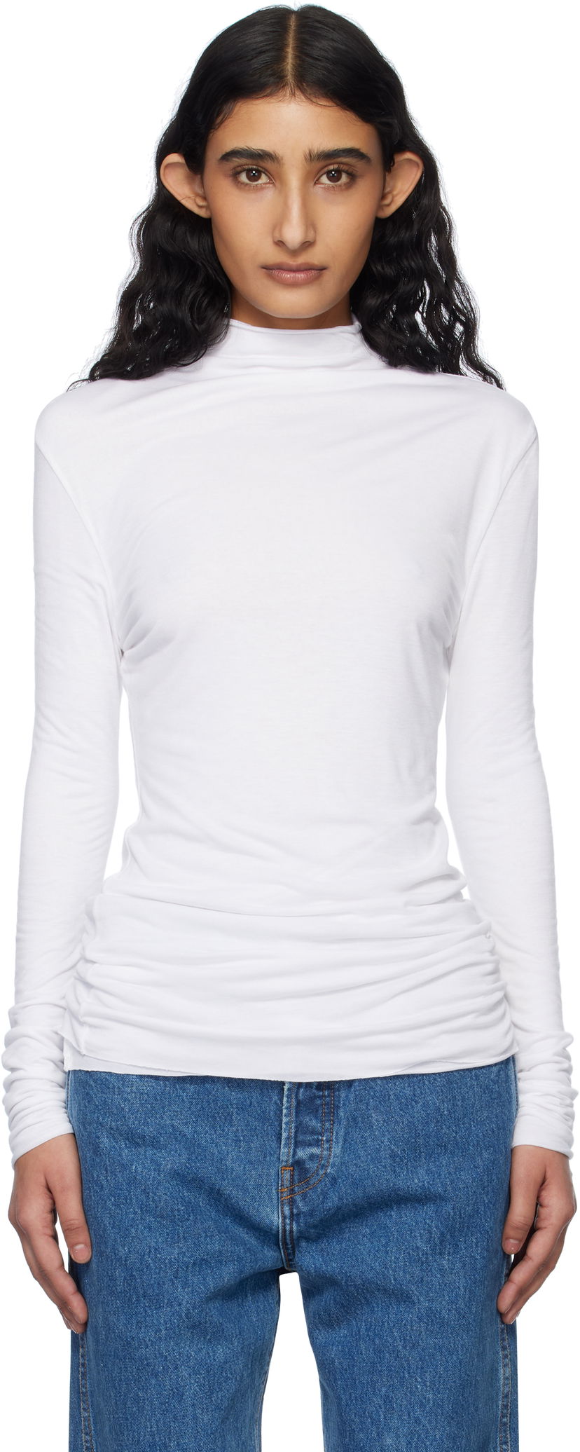 T-shirt Khaite KHAITE Rolina Mock Neck Top Hvid | 23674100
