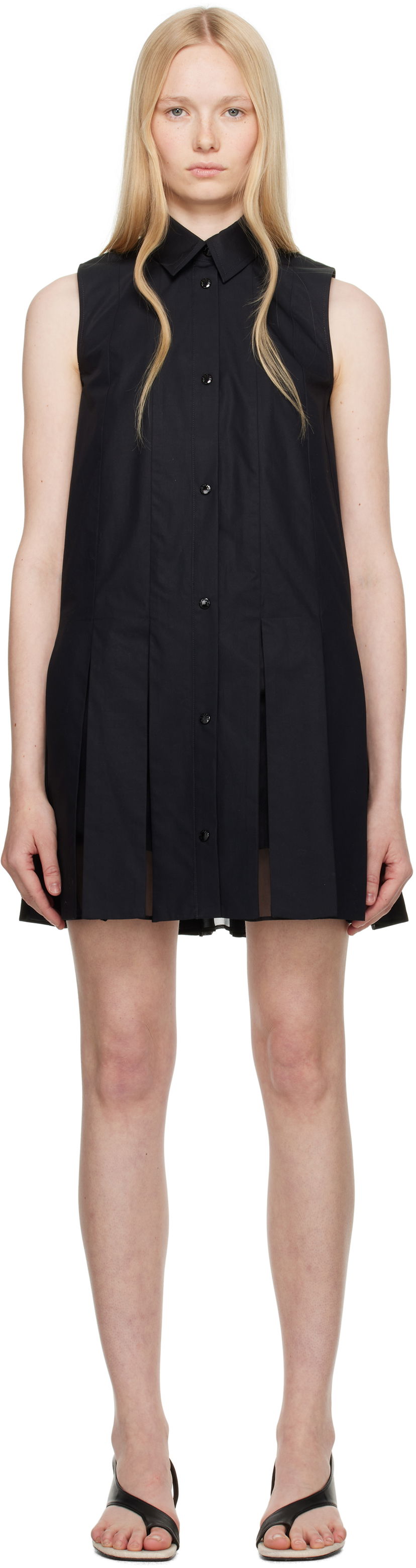 Kjole Moncler Moncler Cotton & Silk Pleated Shirt Dress Sort | K10932G00011597LQ