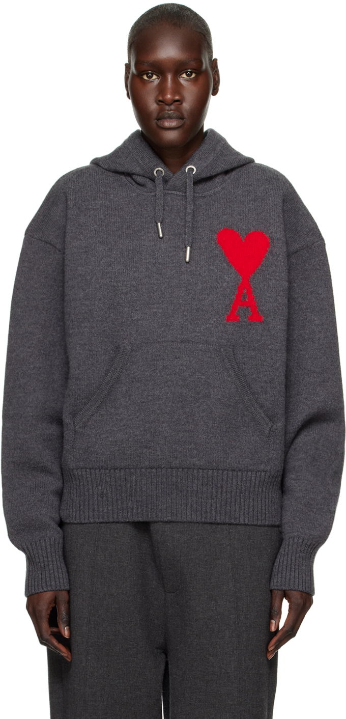 Sweatshirt AMI Hoodie Grå | UKS802.018, 0