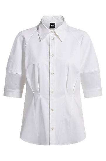 Skjorte BOSS Stretch Cotton Tailored Blouse Hvid | 50539901
