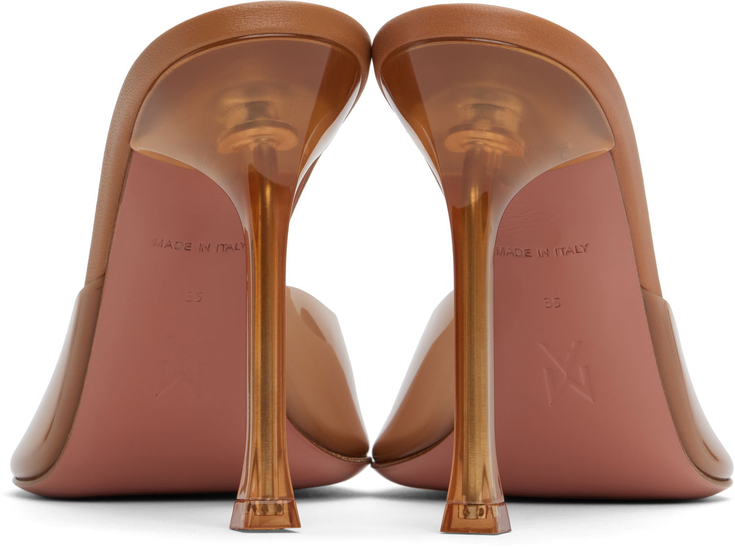 Tøj Amina Muaddi Amina Muaddi Alexa Glass Slipper 105 Heeled Sandals Brun | ALEXA GLASS SLIPPER PVC, 1