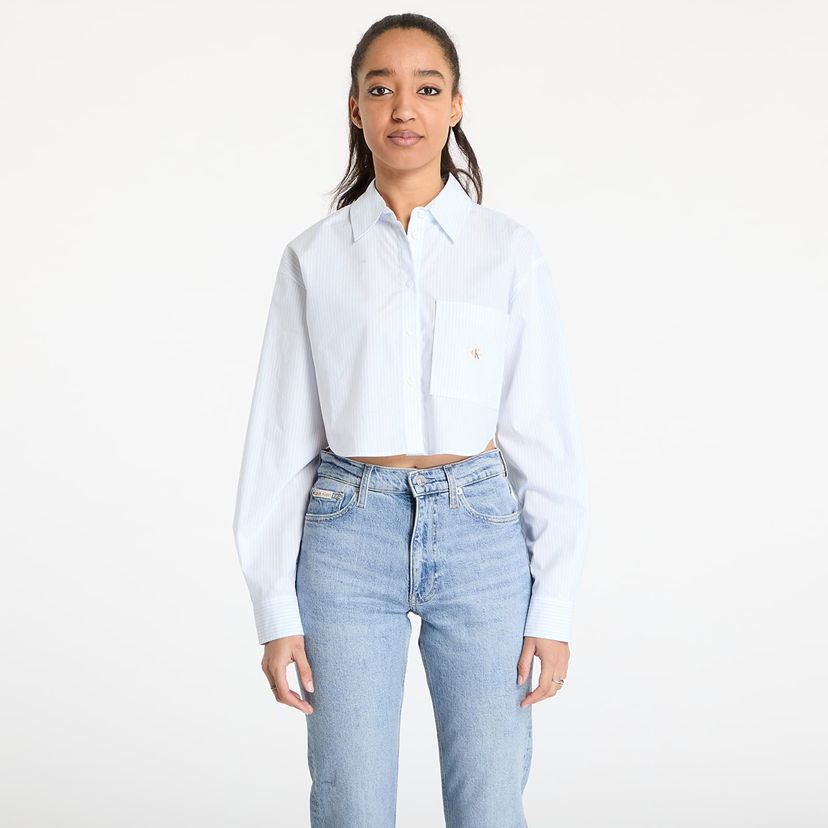 Skjorte CALVIN KLEIN Calvin Klein Jeans Woven Label Cropped Shirt Blå | J20J225078 0A8
