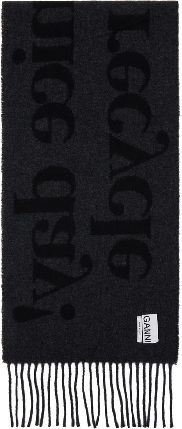 Tørklæde GANNI Ganni Fringed Wool Scarf Sort | A6423, 1