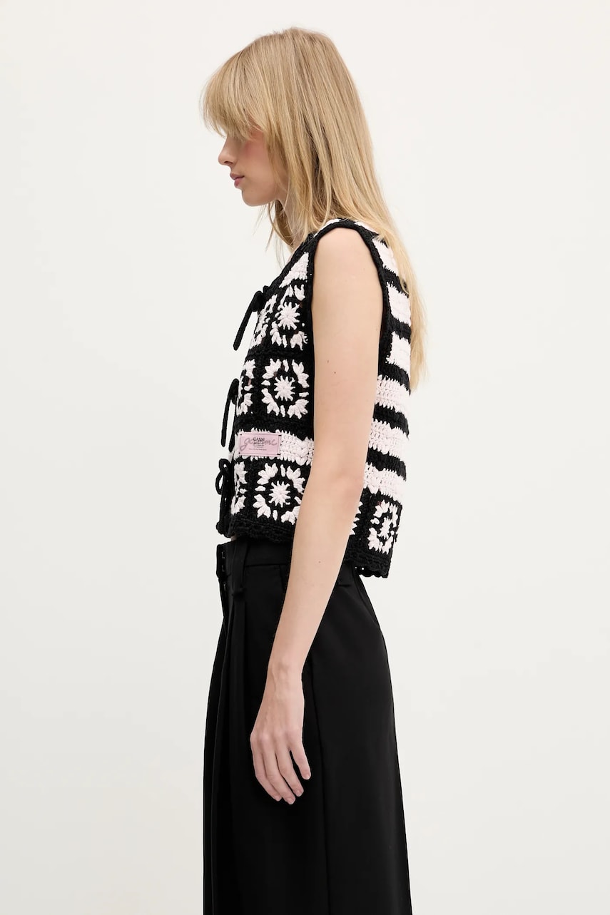 Vest GANNI GANNI Crochet Tie-Front Vest Sort | K2440, 1
