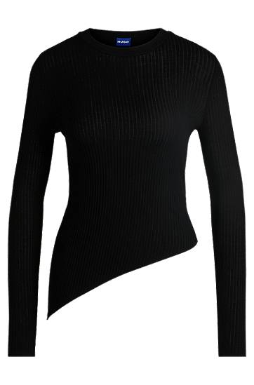 Sweater BOSS HUGO Sheer-Ribbing Asymmetrical Hem Sweater Sort | 50532240, 0