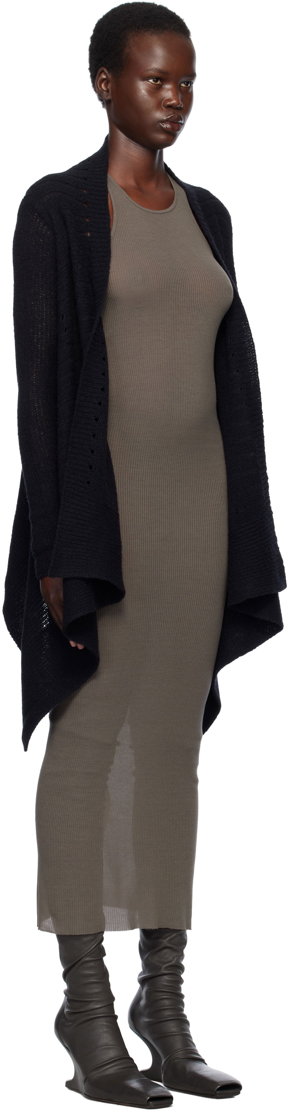 Sweater Rick Owens Rick Owens Hollywood Medium Wrap Cardigan Sort | RP01E7642 KGRID, 1