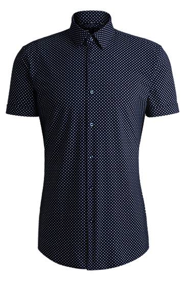 Skjorte BOSS Slim Fit Performance-Stretch Printed Jersey Shirt Mørkeblå | 50539369, 0