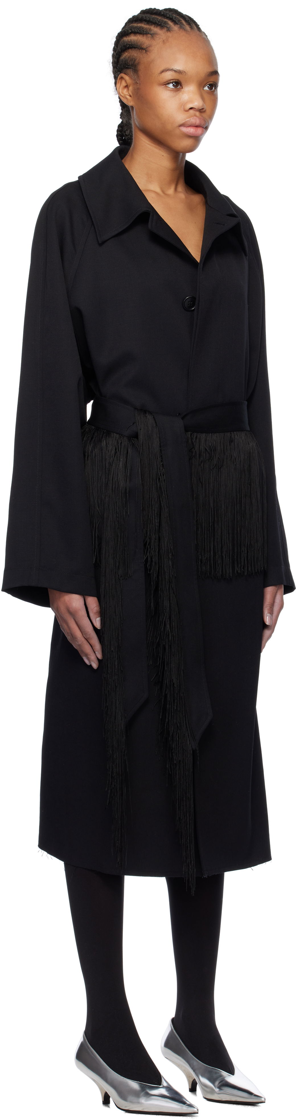 Frakker Maison Margiela MM6 Maison Margiela Wool Gabardine Trench Coat with Fringed Belt Sort | S52AH0079 S78542, 1