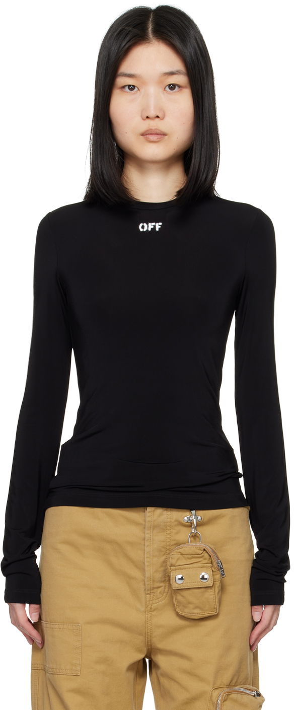 T-shirt Off-White Black Off Stamp Second Skin Long Sleeve T-Shirt Sort | OWAD136C99JER0041001, 0