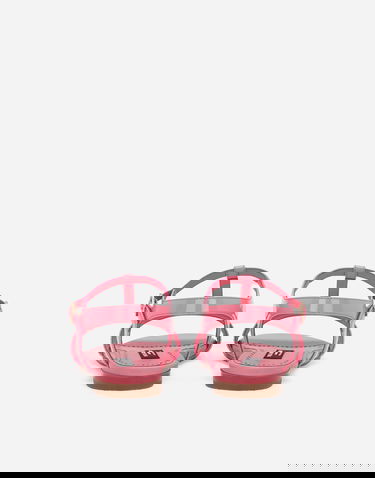 Sneakers og sko Dolce & Gabbana Patent Leather T-Strap Flat Sandals with Bow Detail Lyserød | D11155A132880424, 2