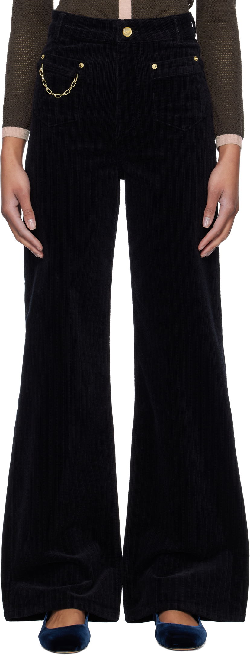 Bukser GANNI GANNI Magny Corduroy Flare Pants Sort | W0160