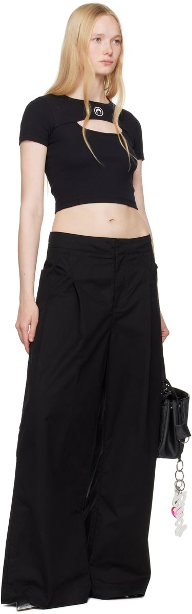 Crop top Marine Serre Marine Serre Moon Logo Cut-Out Ribbed T-Shirt Sort | WTT023A CJER0011, 3
