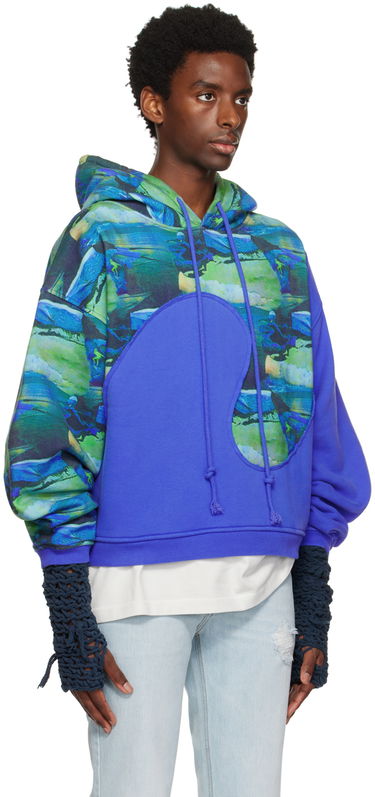 Sweatshirt ERL Paneled Graphic Hoodie Blå | ERL06T038, 1