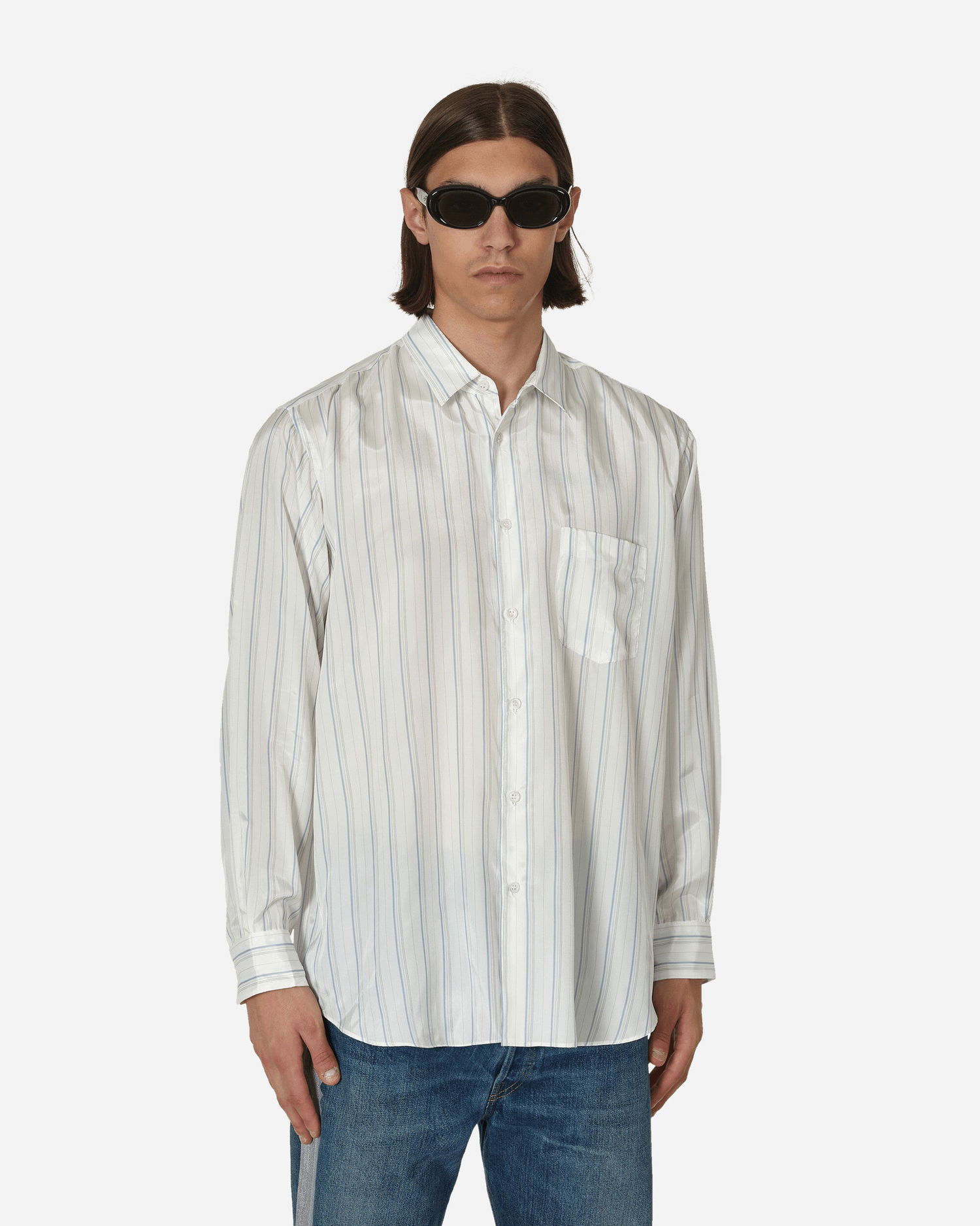 Skjorte Comme des Garçons Forever Stripe Cupro Shirt Hvid | FZ-B141-PER 2, 0