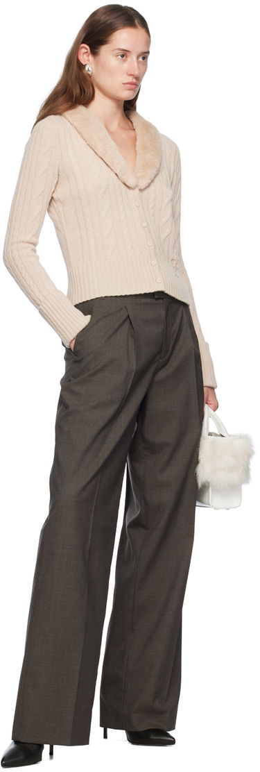 Sweater Blumarine Faux Fur Collar Cable Knit Cardigan Beige | A422M500A, 3