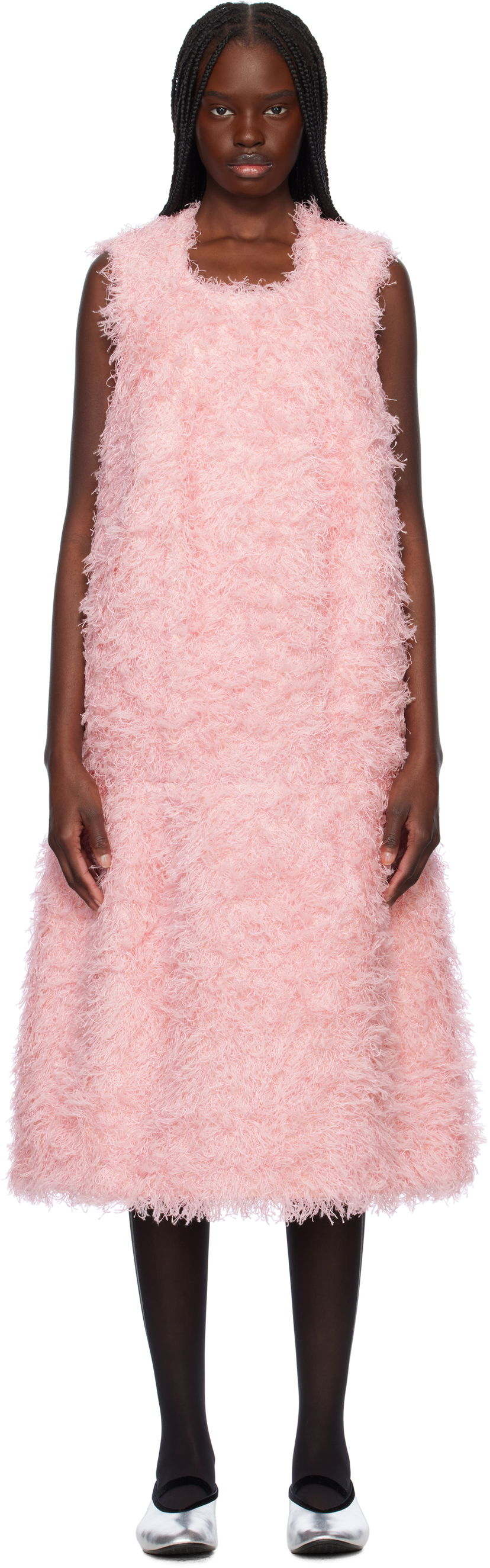 Kjole Comme des Garçons Comme des Garçons Sleeveless Faux-Fur Midi Dress Lyserød | GO-O005-051-1
