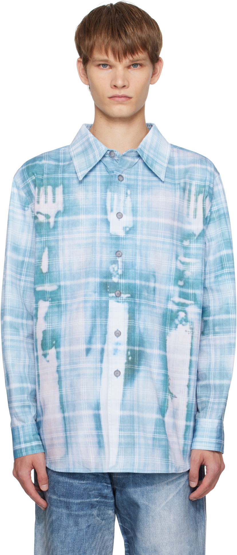 Skjorte Andersson Bell Andersson Bell Trompe L'oeil Printed Check Shirt Blå | atb1340m