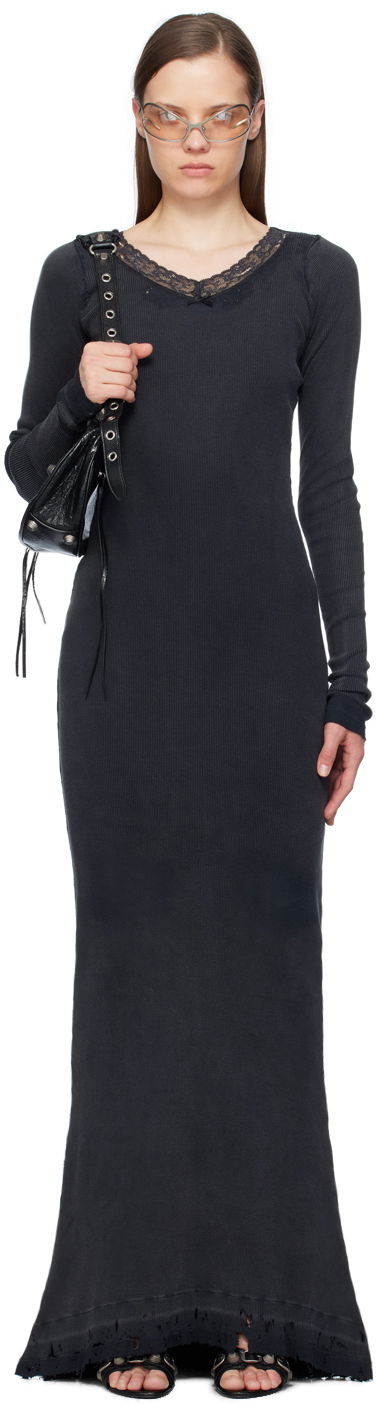 Kjole Balenciaga Black Lingerie Maxi Dress Sort | 791803 TQVE1, 0