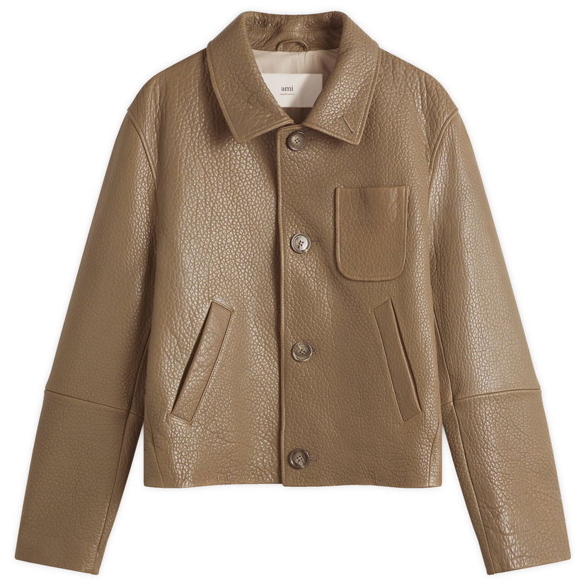 Jakke AMI AMI Paris Men's Leather Jacket Brun | UJK270-LH0050-0953