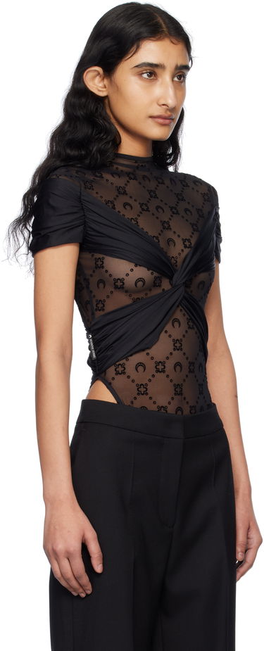 Krop Marine Serre Marine Serre Draped Twist-Front Bodysuit Sort | WTO430A RJER0018, 1