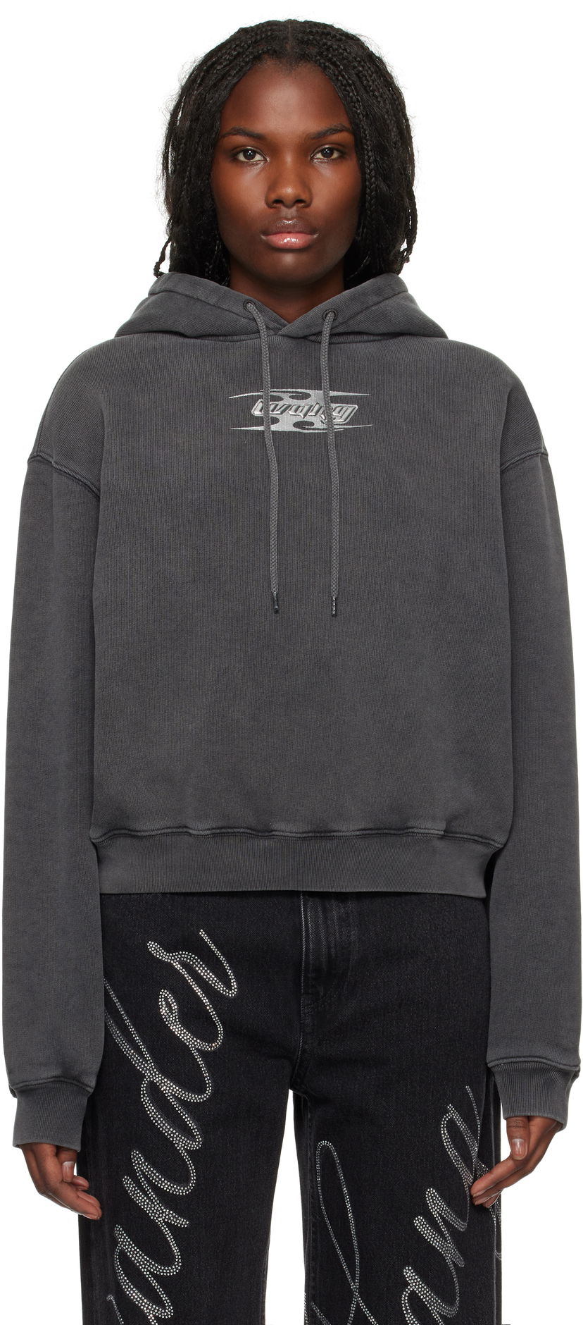 Sweatshirt Alexander Wang Blade Logo-Embossed Hoodie Sort | 4CC4242107